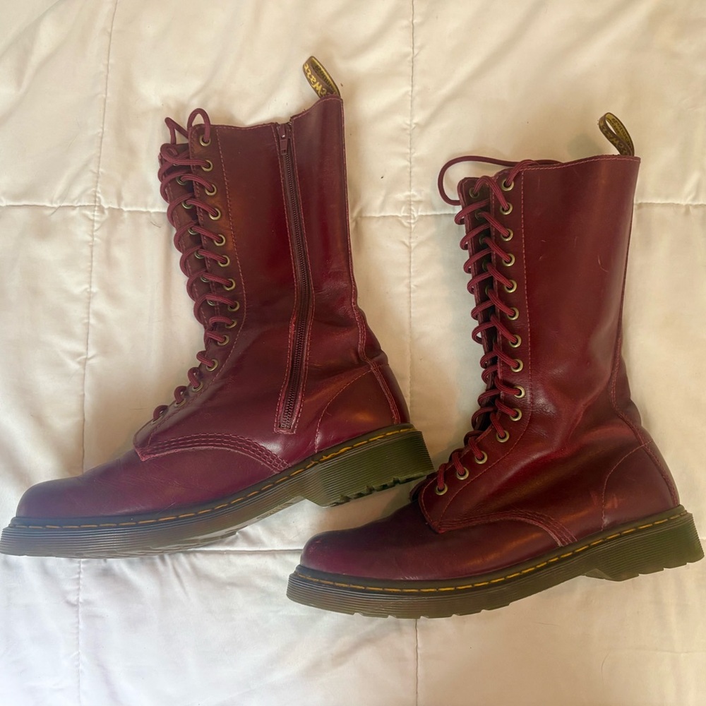 Dr. Martens Burgundy Tall Lace-Up Combat Boots